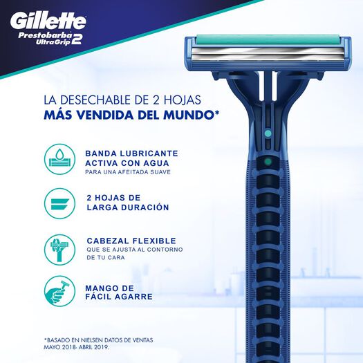 Máquina De Afeitar Desechable Gillette Prestobarba Ultragrip2 Con Cabezal Móvil, 3 Unidades, , large image number 3