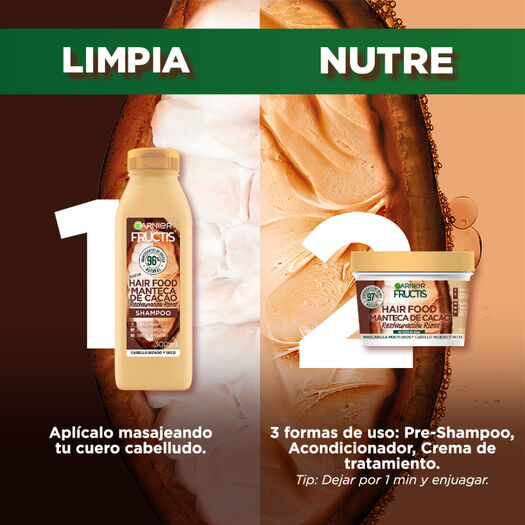 Crema Para Peinar Restauración Rizos Fructis Hair Food Cacao 300ml Farmacias Ahumada 8785