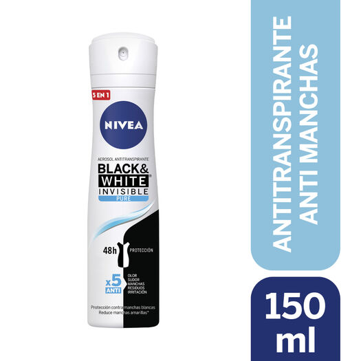 DESODORANTE SPRAY NIVEA INVISIBLE BLACK & WHITE PURE 150ML, , large image number 0