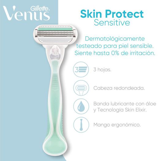 Repuesto Maquina De Afeitar Venus Skin Protect Sensitive Con Aloe Y Skinelixir, 2 Unidades, , large image number 3