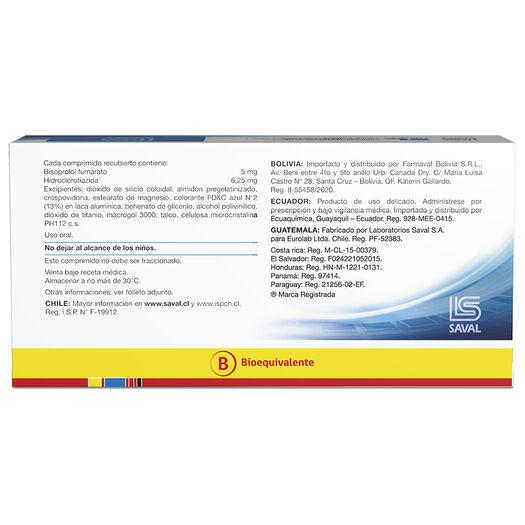 EUROCOR-D Bisoprolol fumarato 5 mg Hidroclorotiazida 6,25 mg 35 comprimidos, , large image number 1