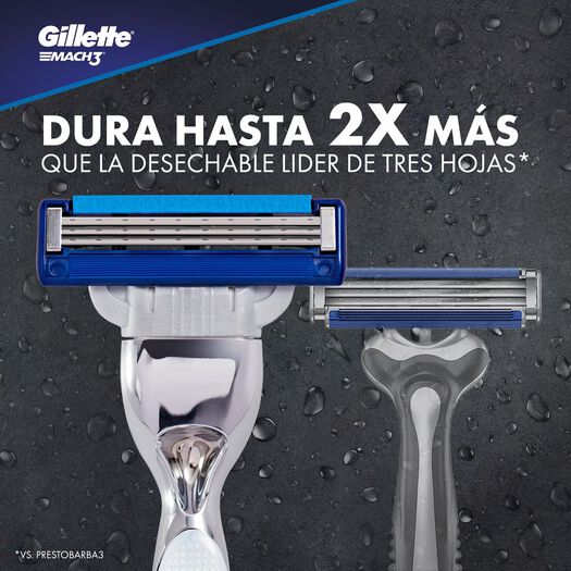 Máquina De Afeitar Recargable Gillette Mach3 Turbo Con Banda De Mayor Duración, 1 Unidad, , large image number 1