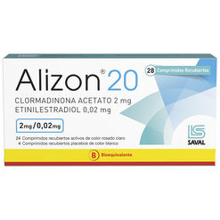 ALIZON 20 Clormadinona acetato 2,00 mg
Etinilestradiol 0,02 mg 28 comprimidos