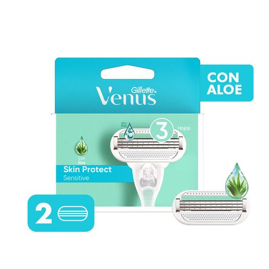 Repuesto Maquina De Afeitar Venus Skin Protect Sensitive Con Aloe Y Skinelixir, 2 Unidades, , large image number 0